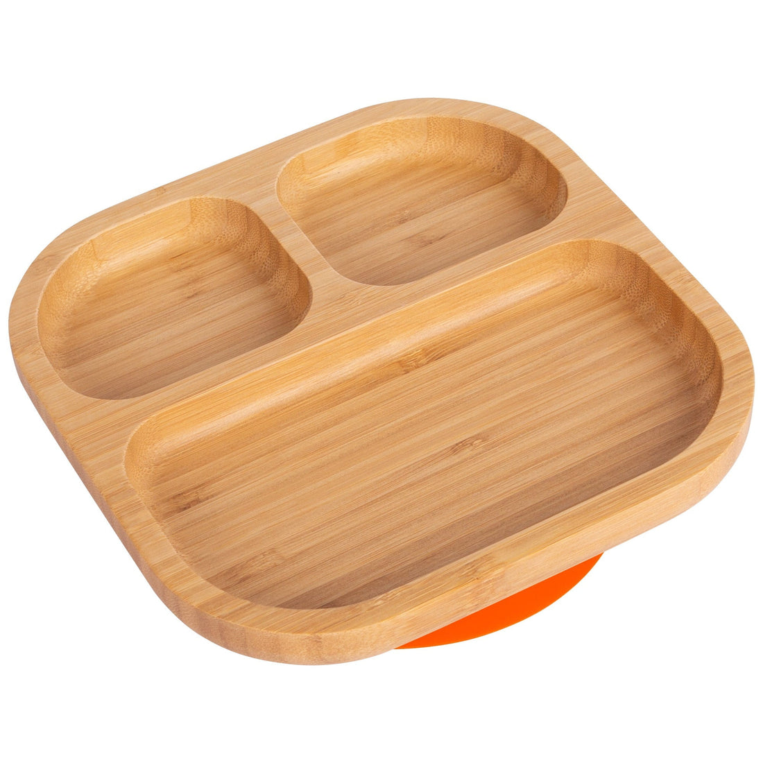 Square Divided Bamboo Plate with Orange Suction Base