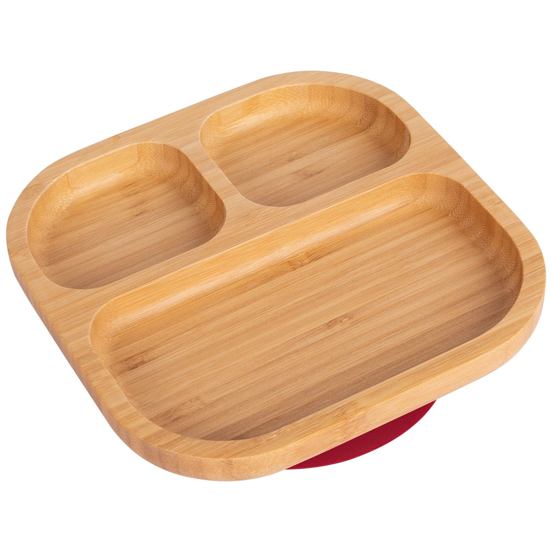 Square Divided Bamboo Plate with Red Suction Base