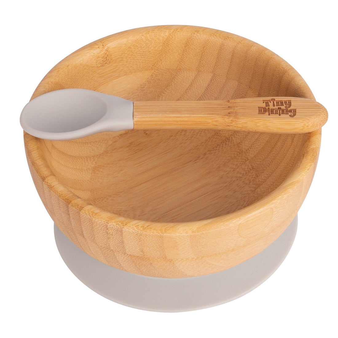 Bamboo Suction Bowl &amp; Spoon Set - Grey