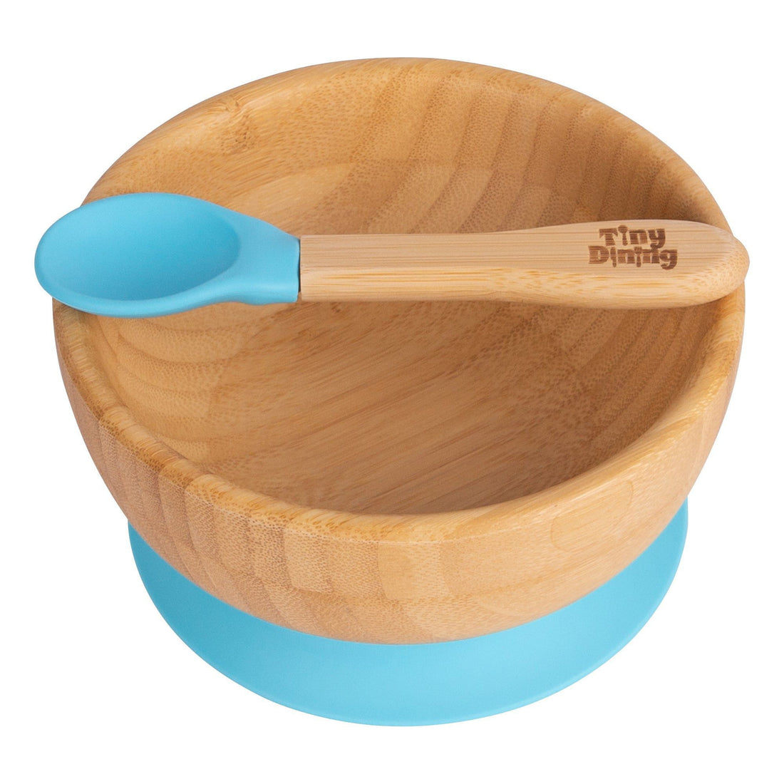 Bamboo Suction Bowl &amp; Spoon Set - Blue