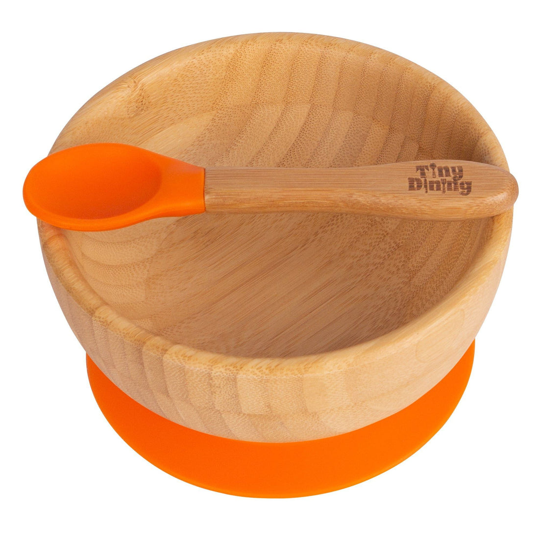 Bamboo Suction Bowl &amp; Spoon Set - Orange