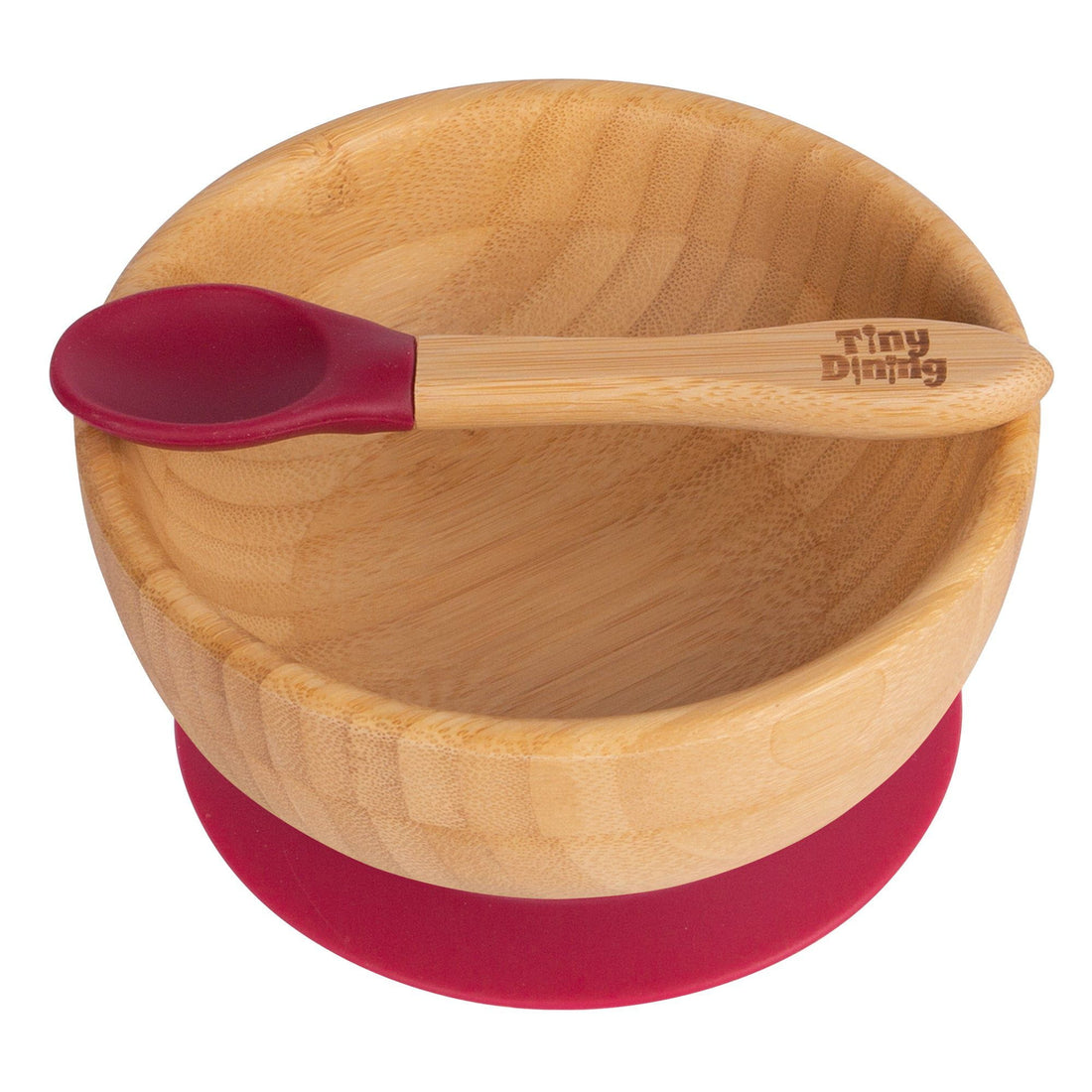 Bamboo Suction Bowl &amp; Spoon Set - Red