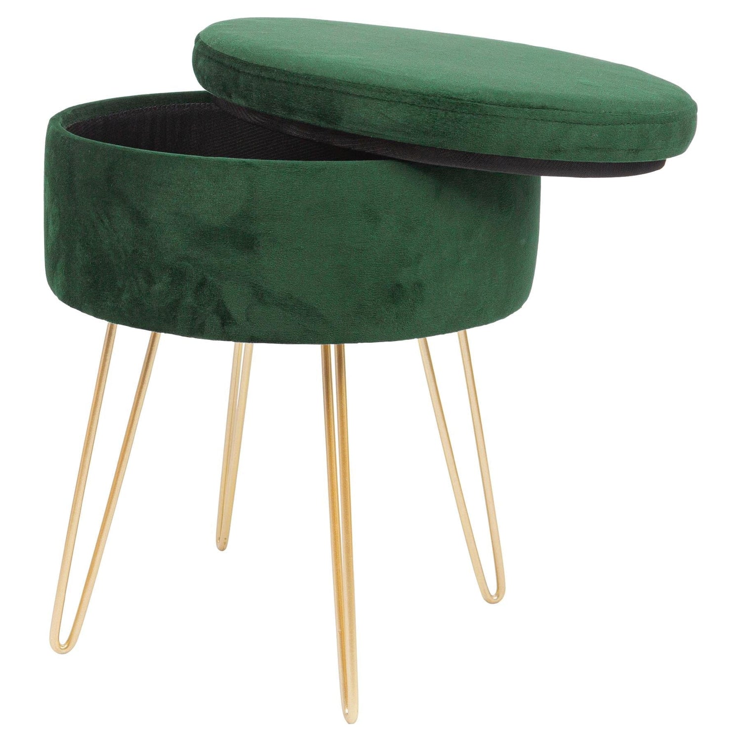 Green H45 x D36cm Round Velvet Storage Footstool By Harbour