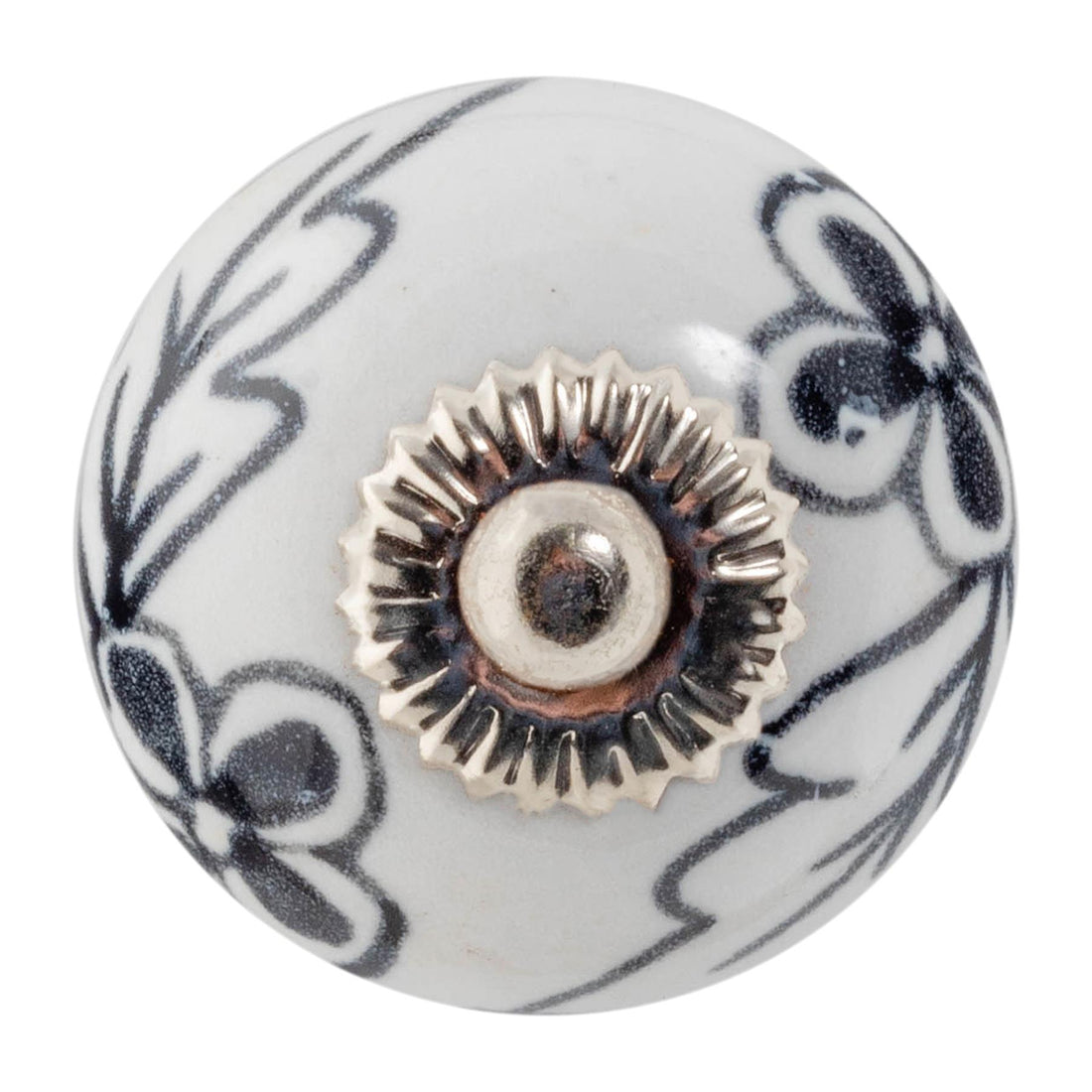 Black Flower 45mm Round Geometric Ceramic Cabinet Knob
