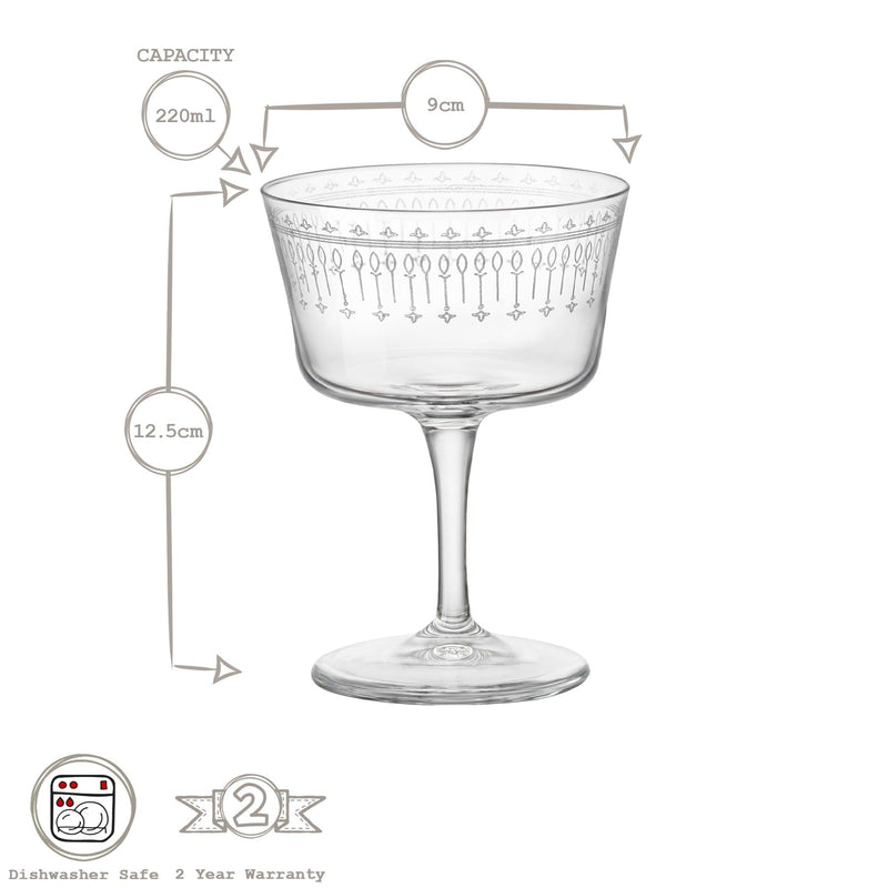 Art Deco 220ml Bartender Novecento Glass Champagne Saucers - Pack of 6 - By Bormioli Rocco