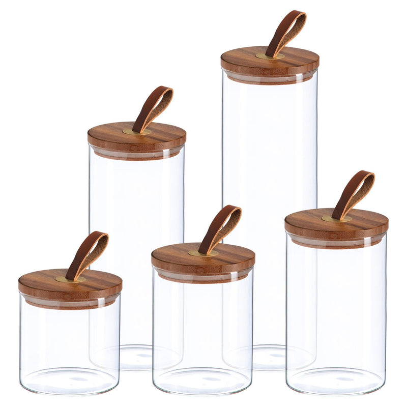 5pc Scandi Storage Jar Set with Leather Loop Lids - By Argon Tableware