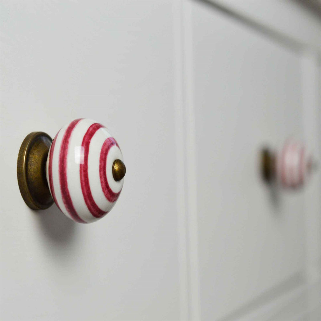 Burgundy 45mm Round Striped Ceramic Cabinet Knob
