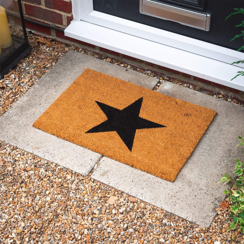 60cm x 40cm Black Star Coir Door Mat - By Nicola Spring
