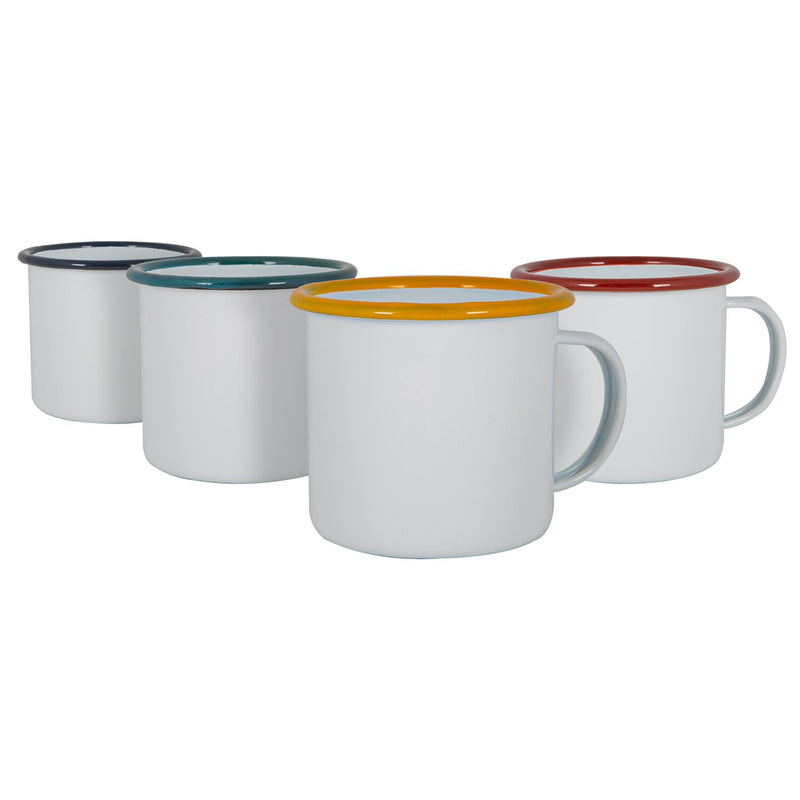 4pc White Enamel Mugs Set - 375ml - By Argon Tableware