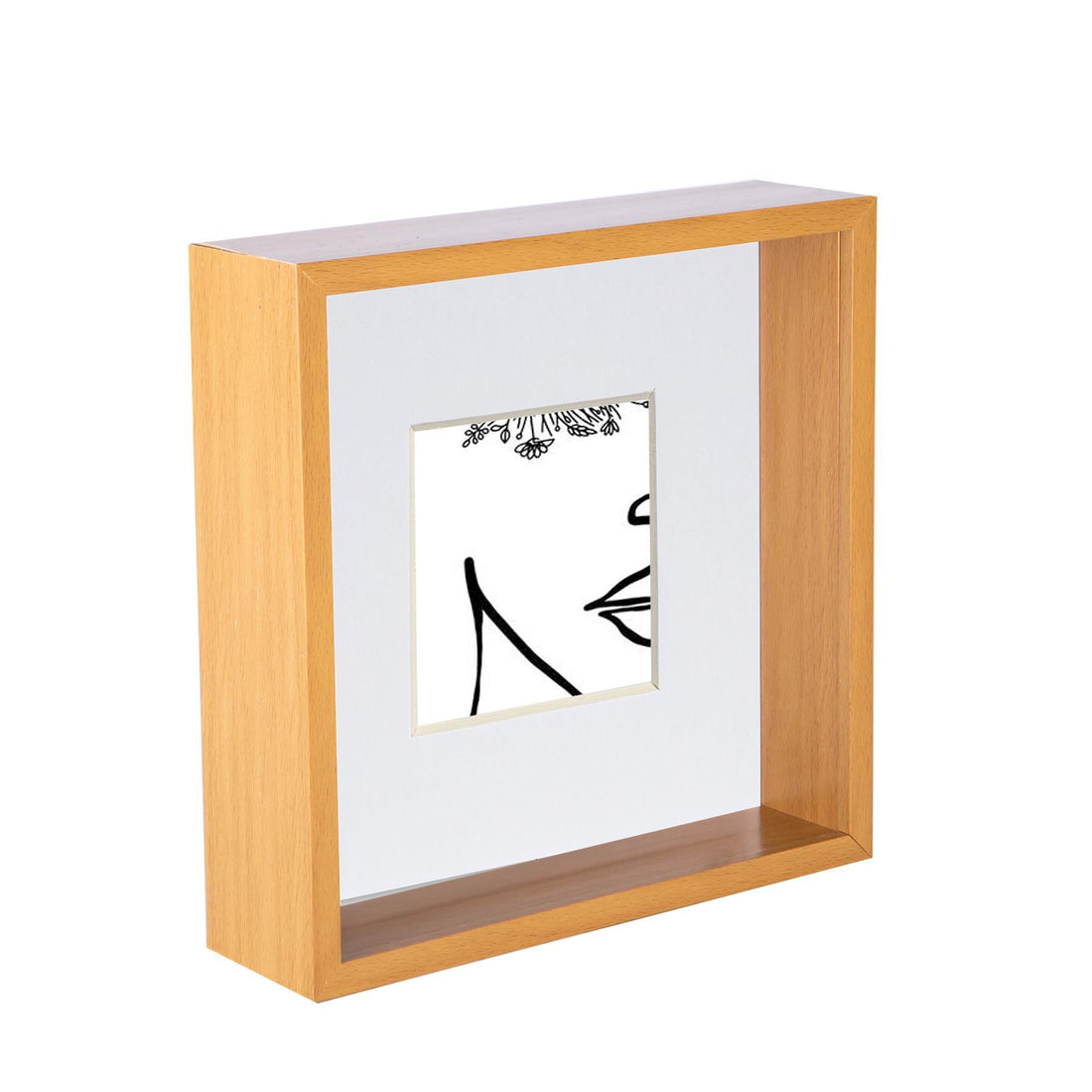 Light Wood 8" x 8" Deep Shadow Box Photo Frame with 4" x 4" White Mount