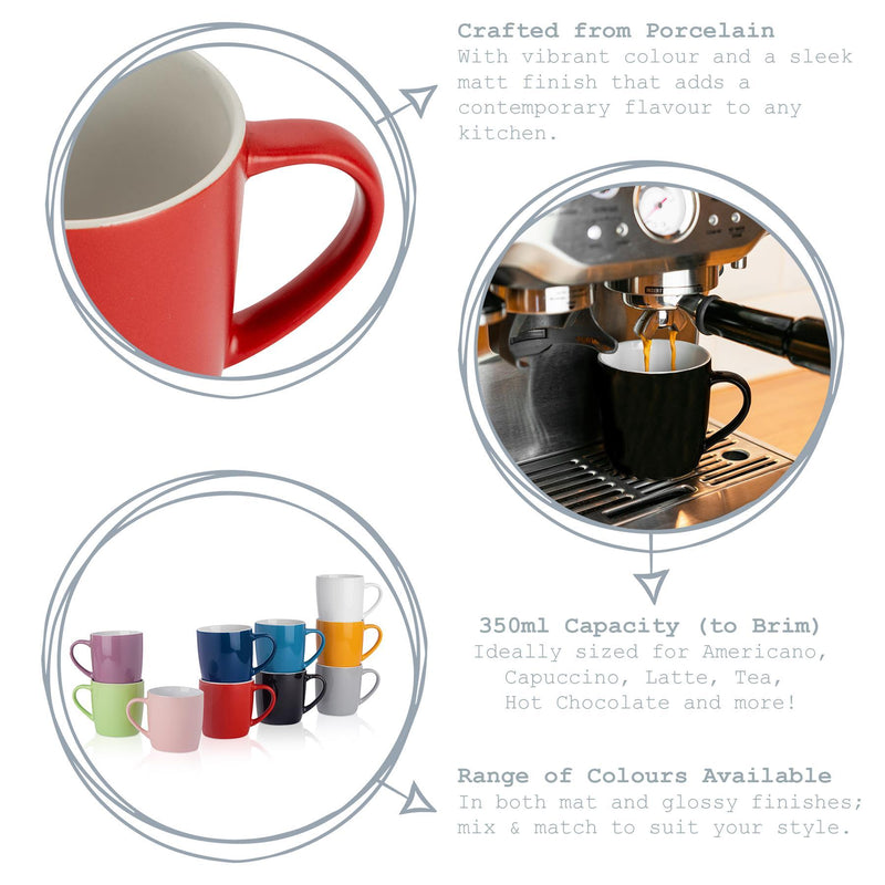 350ml Matt Coloured China Coffee Mugs - Pack of Six - By Argon Tableware