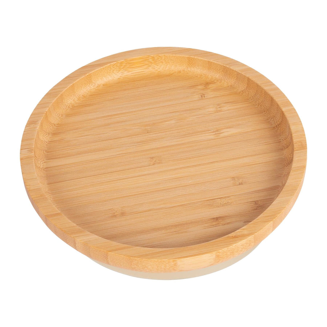 Round Undivided Bamboo Plate with Beige Suction Base