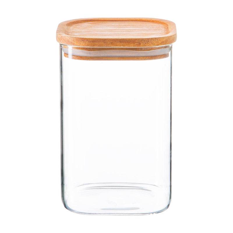1.1L Square Glass Storage Jar with Wooden Lid - By Argon Tableware