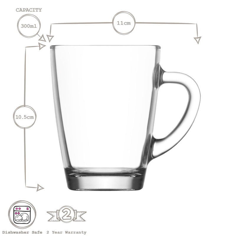 300ml Vega Glass Coffee Mugs - Pack of Six  - By LAV