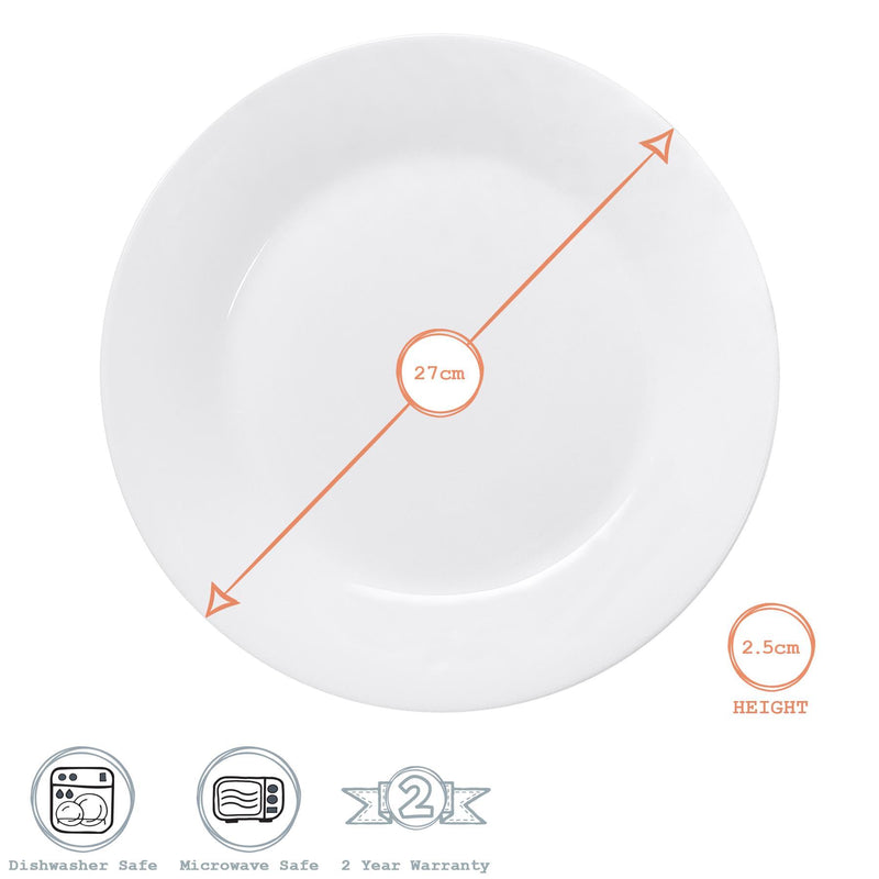 27cm White China Dinner Plates - Pack of Six - By Argon Tableware