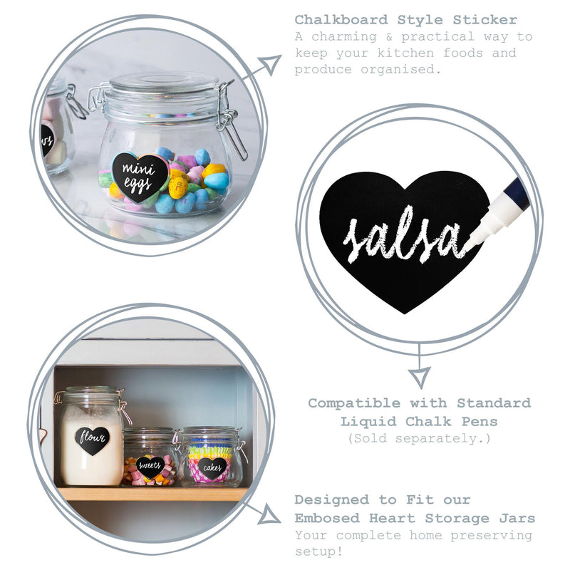 Medium Black Heart Chalkboard Storage Jar Labels - Pack of Six - By Nicola Spring