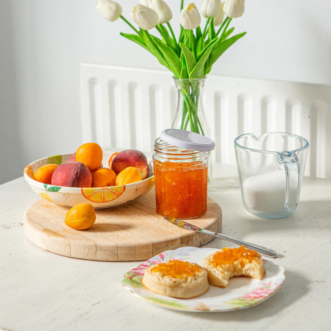 380ml Octagonal Glass Jam Jars with White Lids - Pack of 6
