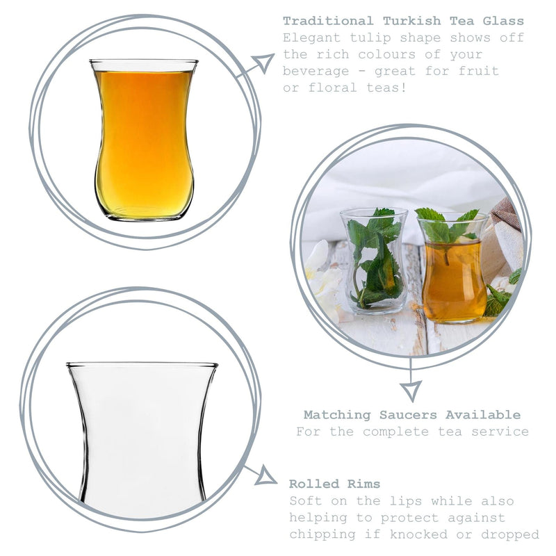 115ml Klasik Embossed Glass Turkish Tea Cups - Pack of Six  - By LAV