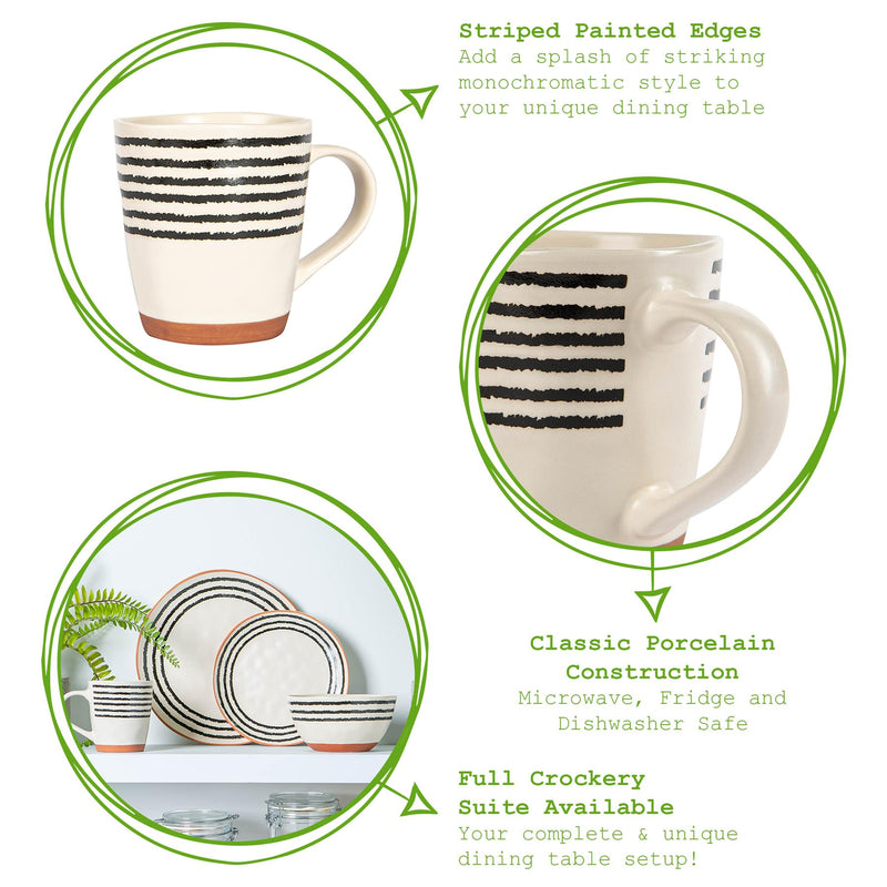 360ml Striped Rim Stoneware Coffee Mugs - Pack of Four - By Nicola Spring