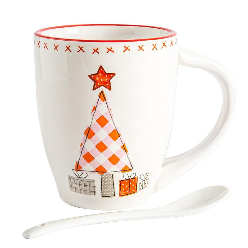 400ml Patchwork Christmas Mug & Spoon Set - By Nicola Spring