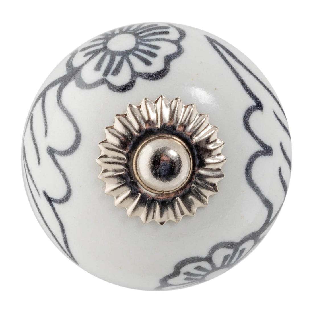 Black Blooms 45mm Round Geometric Ceramic Cabinet Knob