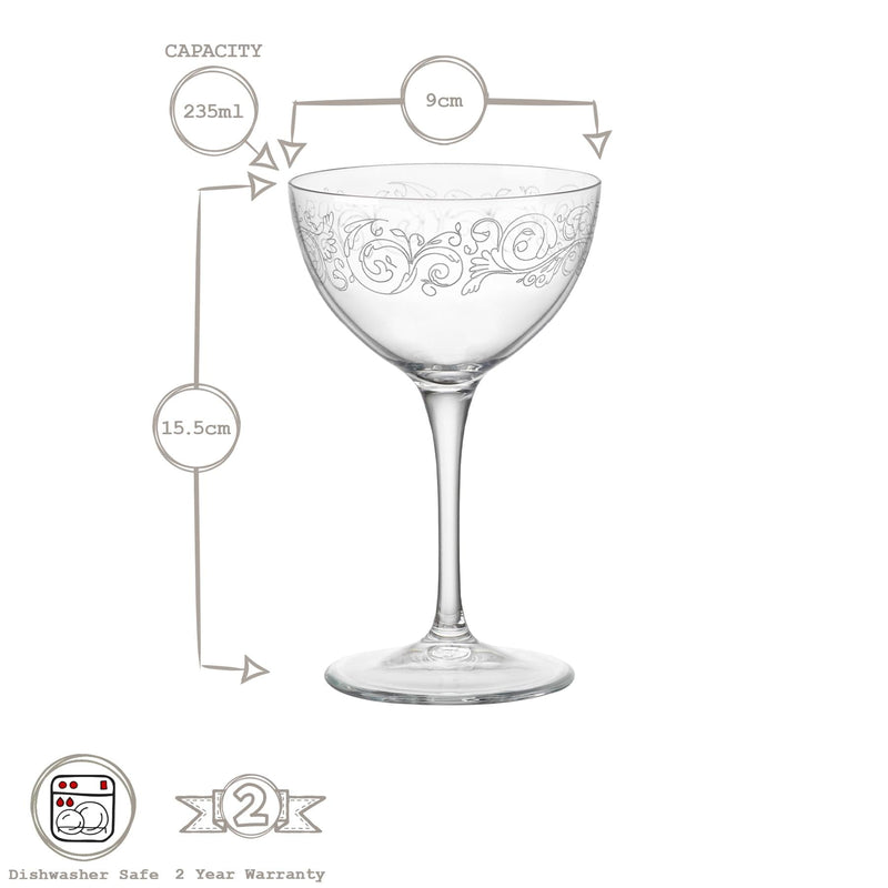 Liberty 235ml Bartender Novecento Martini Glasses - Pack of 6 - By Bormioli Rocco