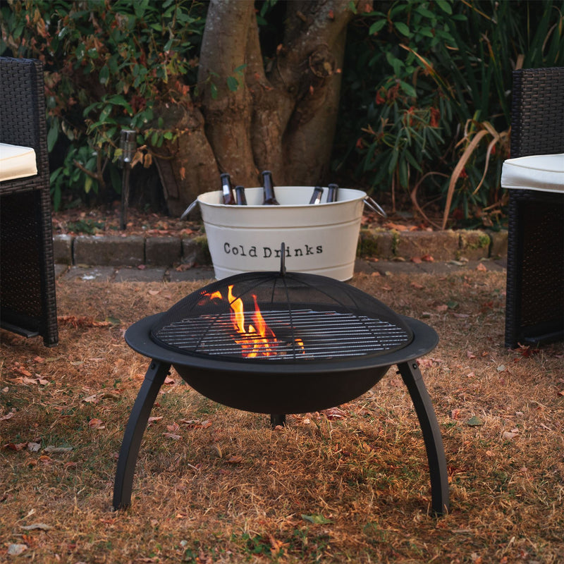 54cm Steel Garden Fire Pit with Grill & Spark Guard - By Harbour Housewares