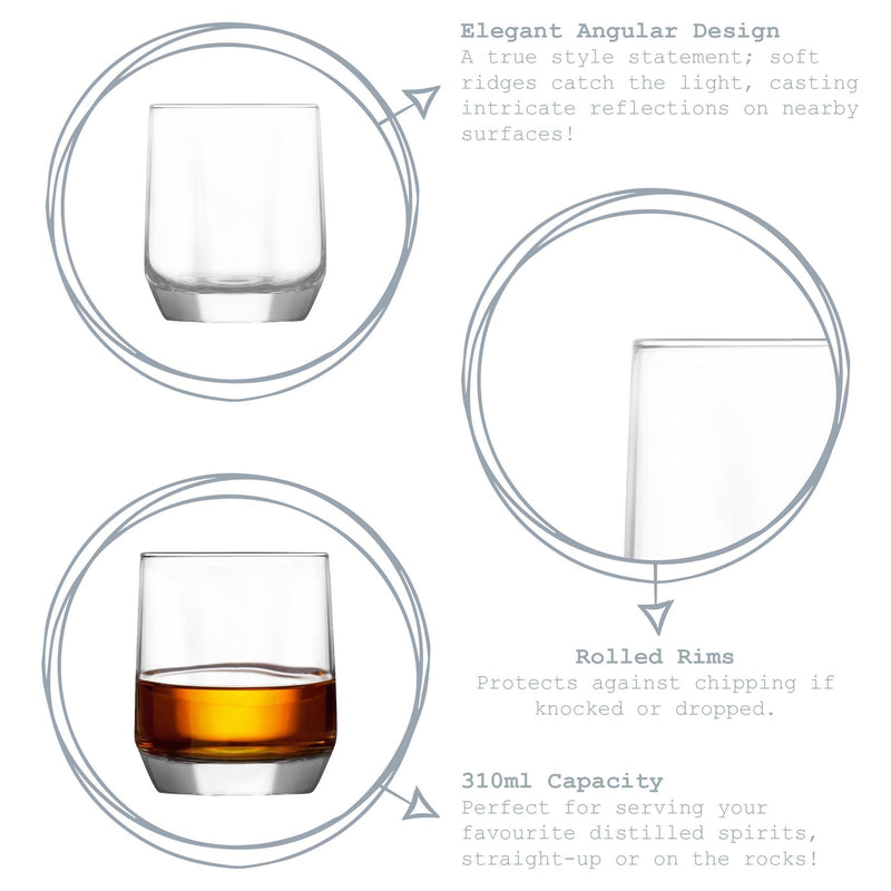 310ml Diamond Whisky Glasses - Pack of Six - By LAV