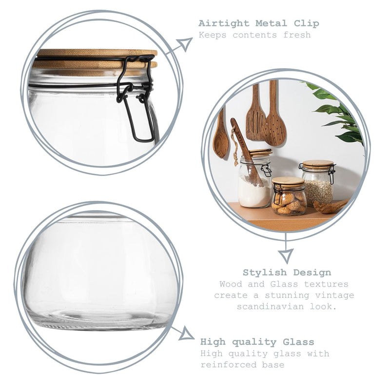 500ml Wooden Clip Lid Storage Jars - Pack of Three - By Argon Tableware