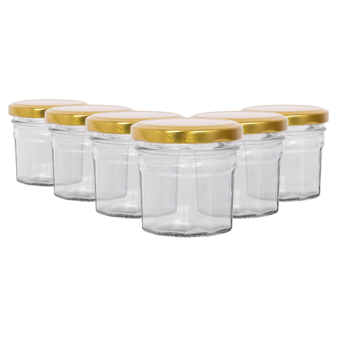 90ml Octagonal Glass Jam Jars with Gold Lids - Pack of 6