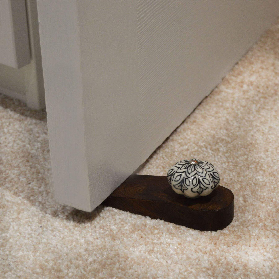 Black Flower Traditional Wooden Wedge Door Stop