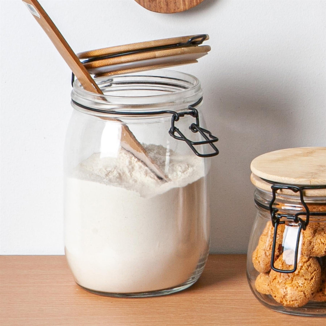 1L Airtight Glass Storage Jar with Wooden Clip-Top Lid - Clear Seal
