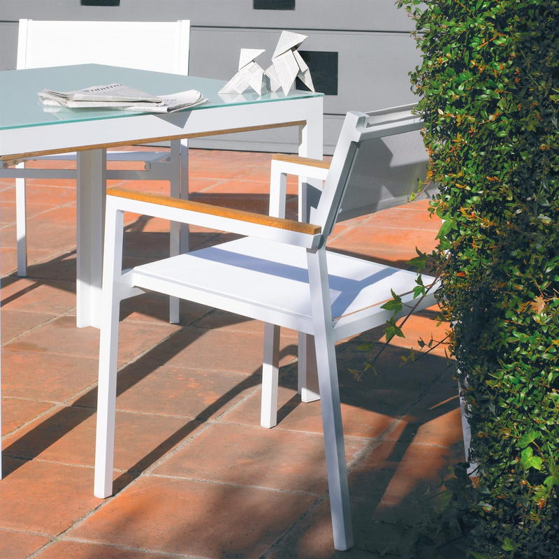 Shio White Metal Canvas Garden Dining Armchairs - Pack of Four - By Resol