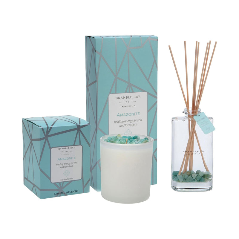 Amazonite Crystal Infusions Scented Candle & Diffuser Set - By Bramble Bay
