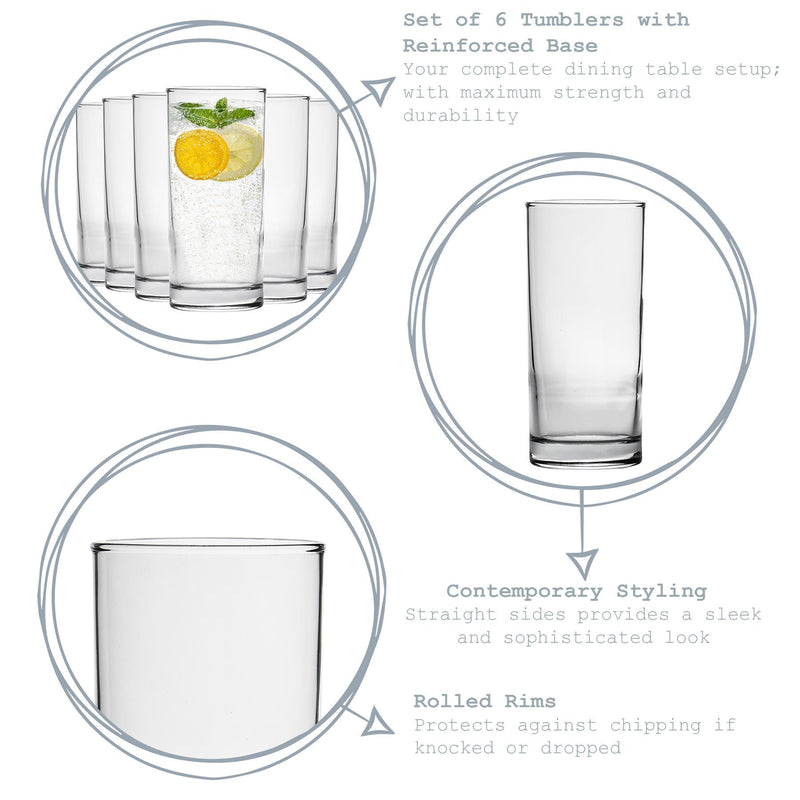 285ml Clear Classic Highball Glasses - Pack of Six - By Argon Tableware