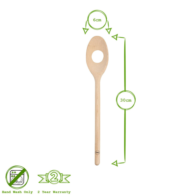 30cm FSC Beech Wooden Stirrer Spoon with Hole - Brown - By T&G