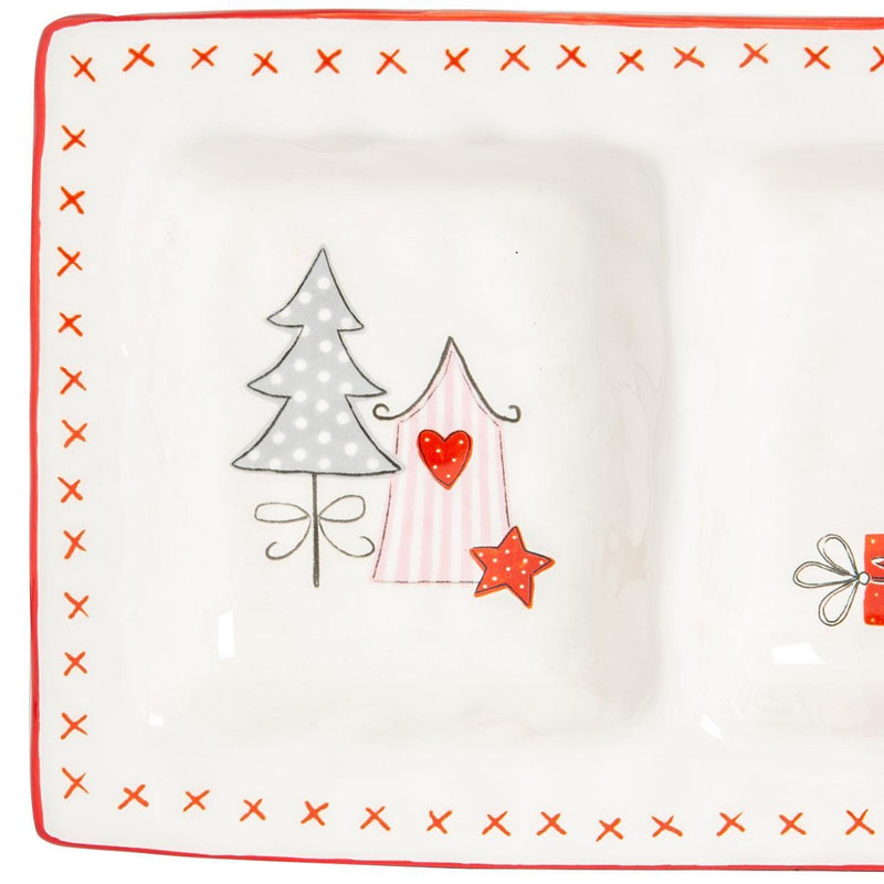 32cm x 13.5cm Christmas Patchwork Porcelain Snack Plate - By Nicola Spring