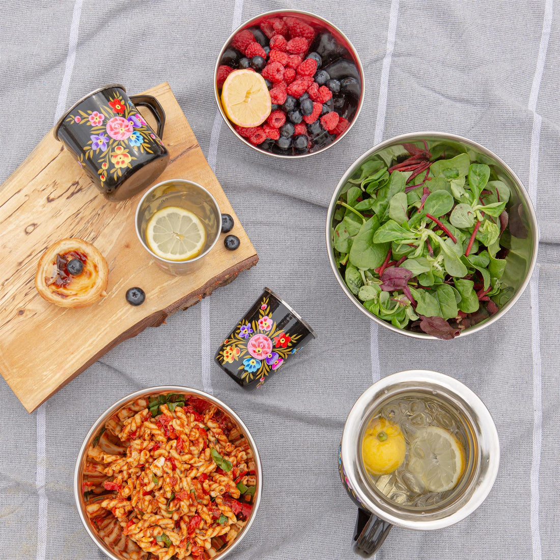 3pc Pansy Stainless Steel Picnic Bowl Set