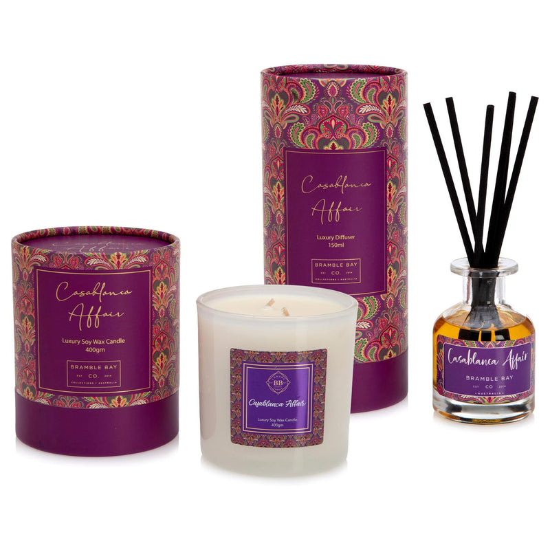 Casablanca Affair Botanical Scented Candle & Diffuser Set - By Bramble Bay