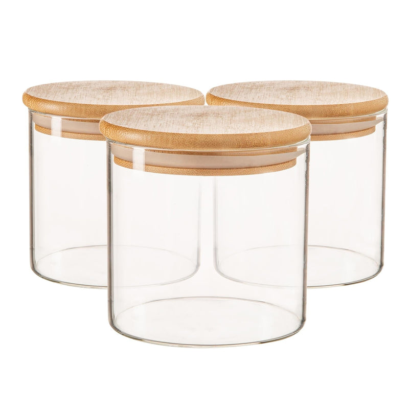 550ml Scandi Storage Jars with Wooden Lids - Pack of Three - By Argon Tableware