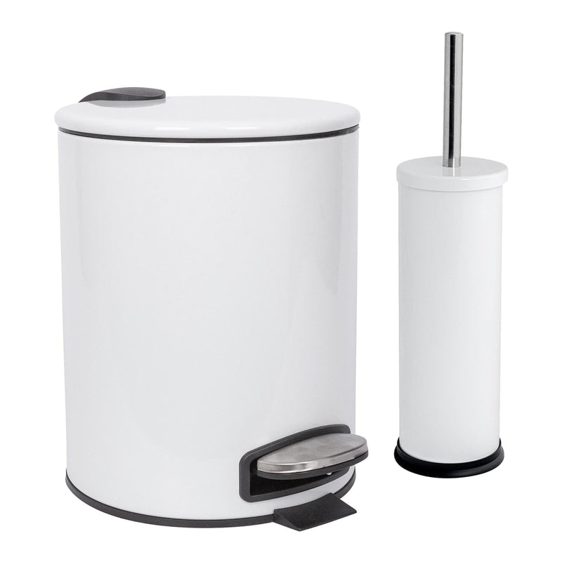 2pc 5L Round Stainless Steel Pedal Bin & Toilet Brush Set - By Harbour Housewares
