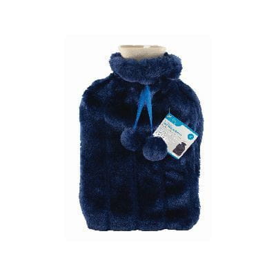 2L Hot Water Bottle &amp; Plush Dark Blue Faux Fur Cover
