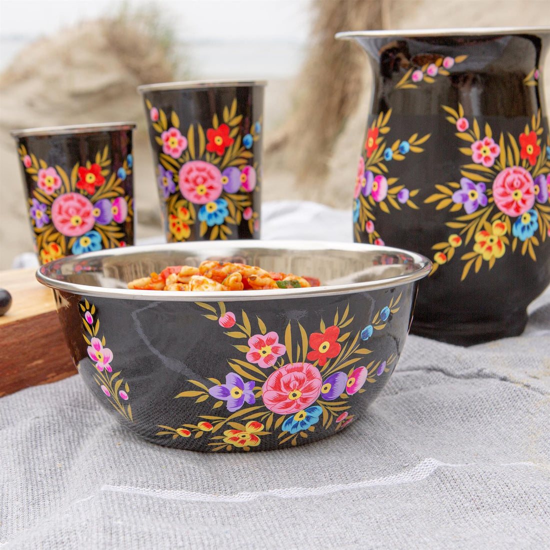 Pansy 18.5cm Hand-Painted Stainless Steel Cereal Bowl - Carbon