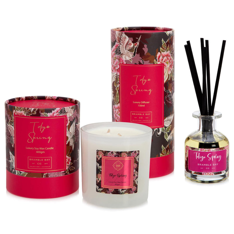 Tokyo Spring Botanical Scented Candle & Diffuser Set - By Bramble Bay