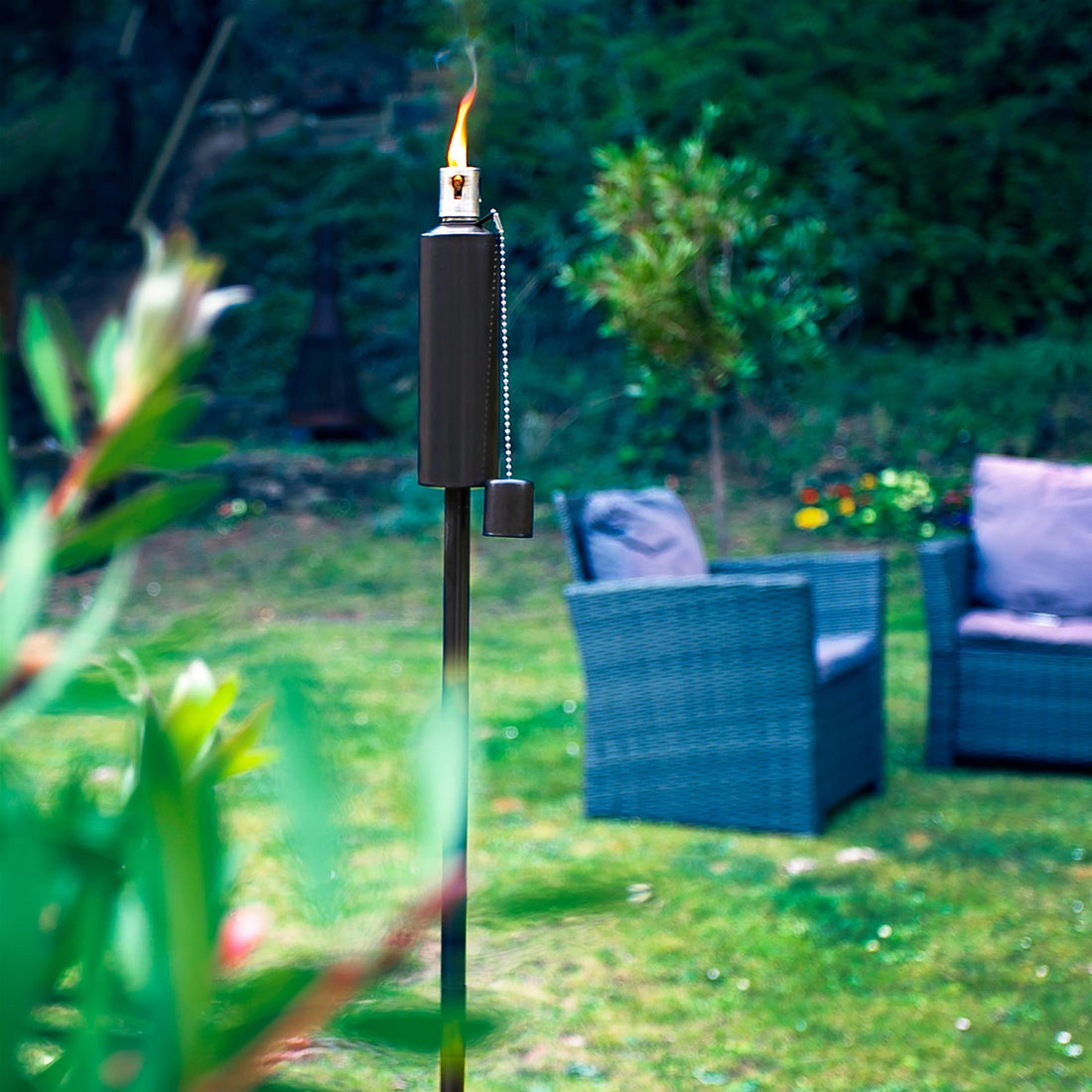 Black 1.46m Stainless Steel Round Garden Torches - Pack of 2