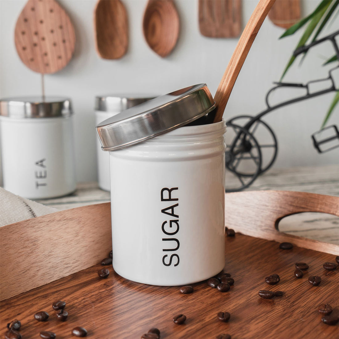 White Metal Sugar Canister