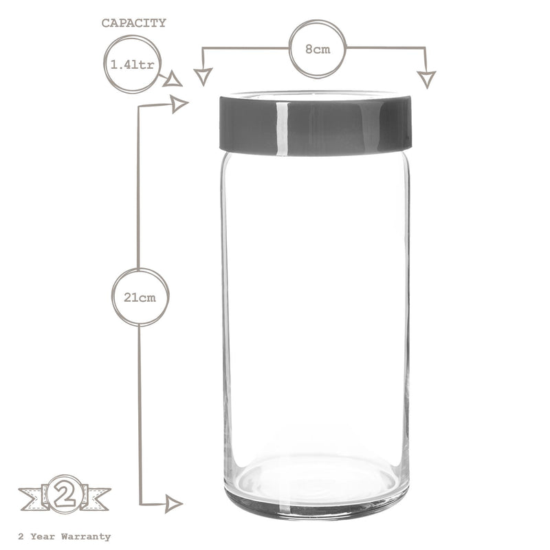 1.4L Grey Novo Glass Storage Jars - Pack of Two - By LAV