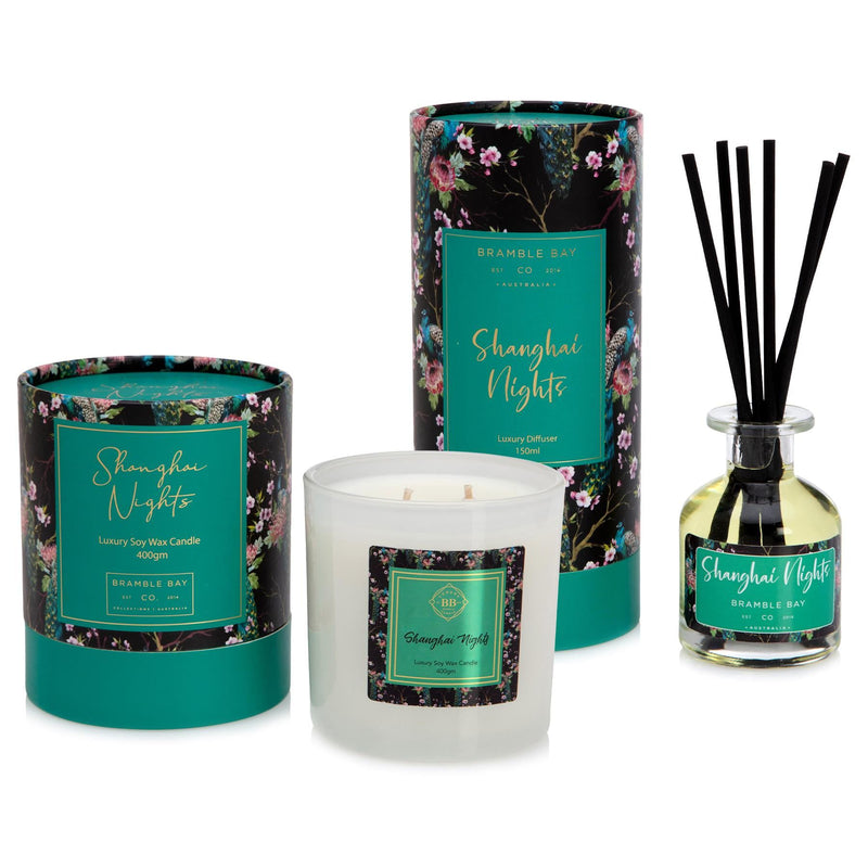 Shanghai Nights Botanical Scented Candle & Diffuser Set - By Bramble Bay