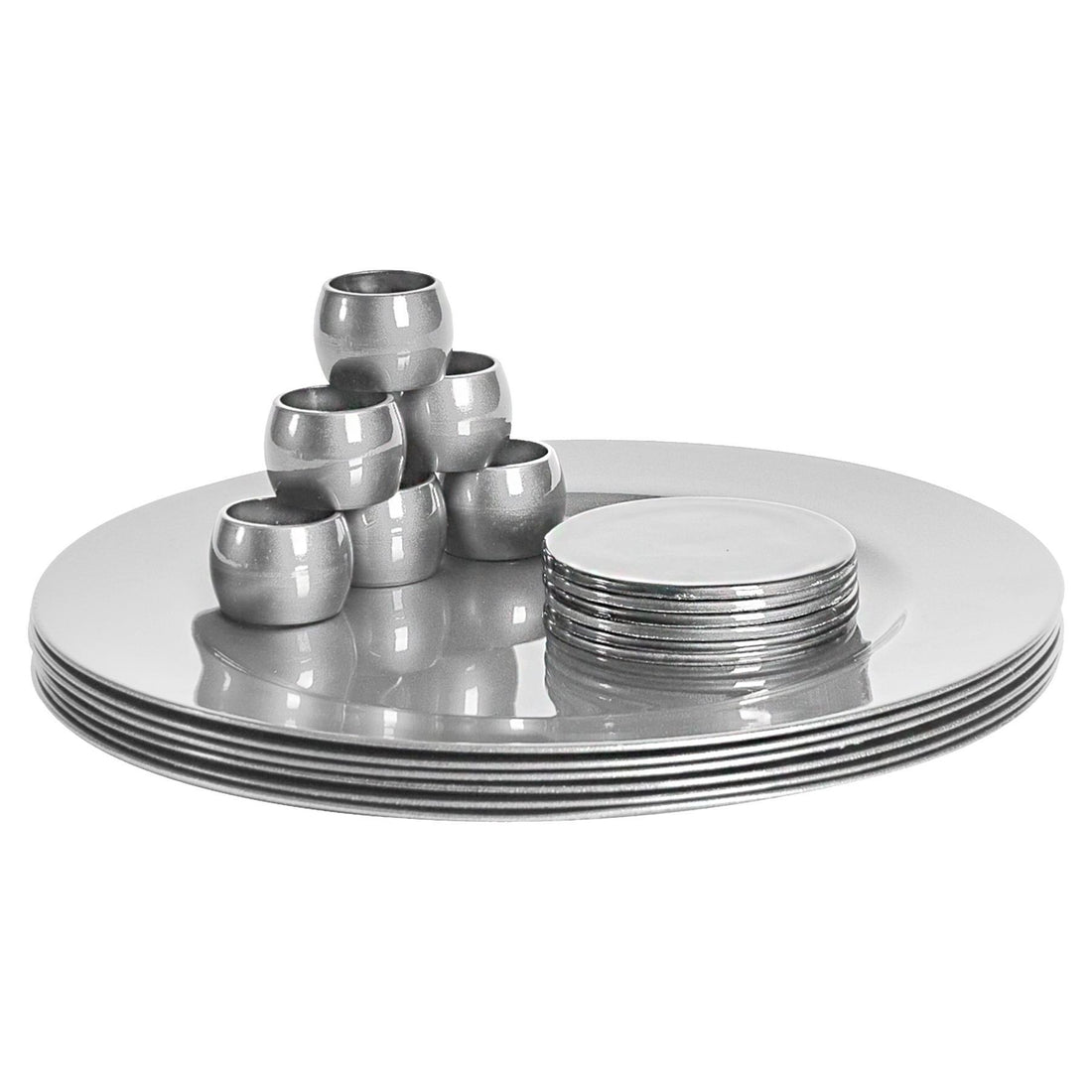 Silver 18-Piece Metallic Melamine Charger Plate, Coaster &amp; Napkin Ring Set