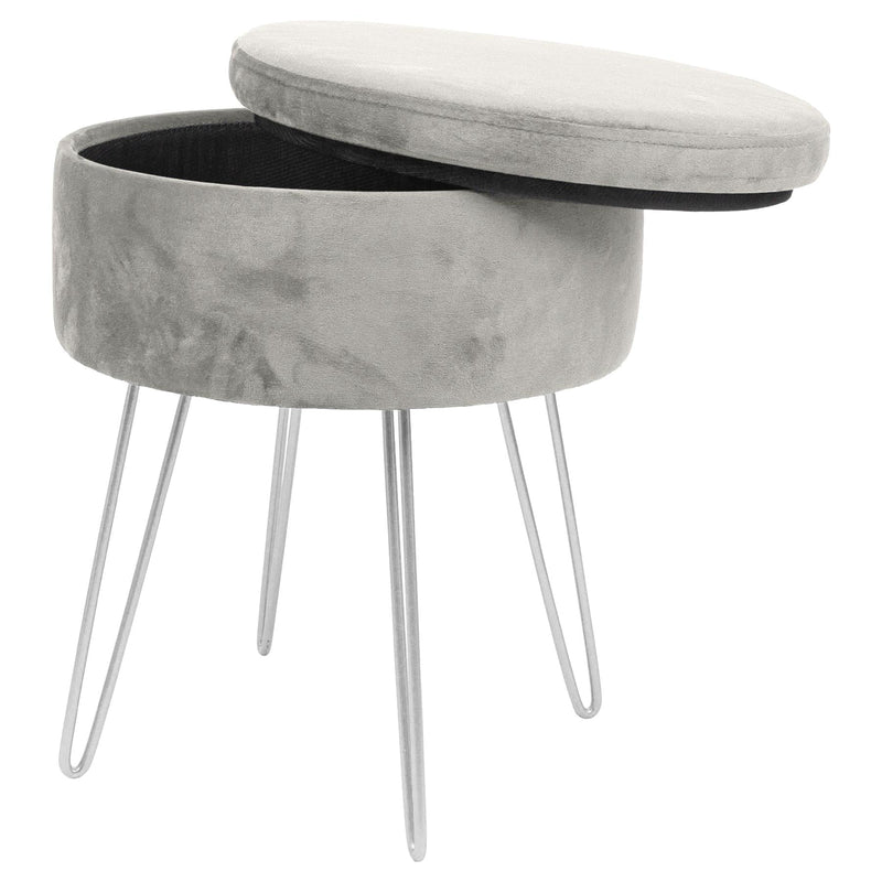 Grey Round Velvet Storage Footstool - By Harbour Housewares